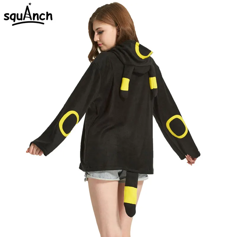 Umbreon Толстовка мультфильм Аниме толстовки черная молния куртка с капюшоном для взрослых пара забавные свободные с длинным рукавом Вечерние
