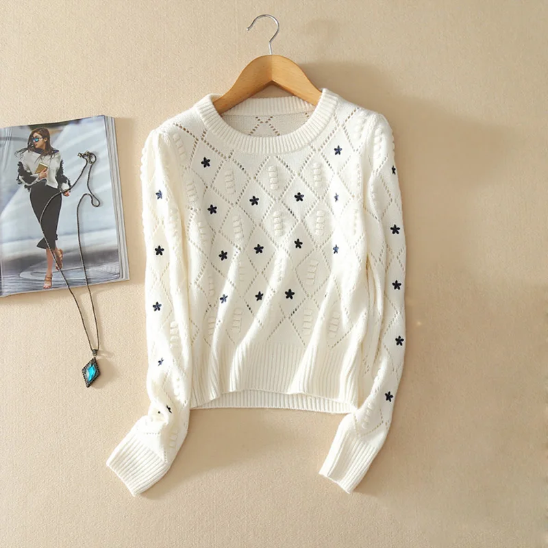 Cashmere Femal Sweaters 2018 Autumn Winter Embroidery Sweater Women 100% Pure Knitting Warm Pullover | Женская одежда