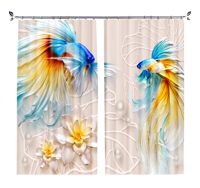 

kids sheer Curtains fish Luxury Blackout 3D Window Curtain Living Room Bedroom Drapes Cortina Rideaux Customized size pillowcase