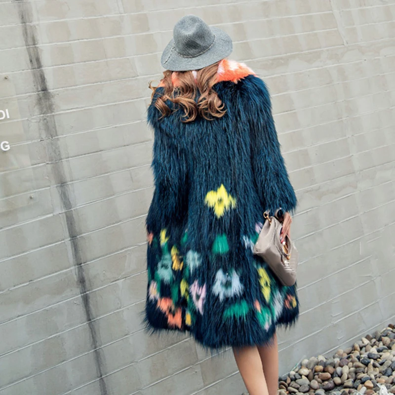 LVCHI New fashion 2019 Stylish Knitted fur coat Natural Fox fur clothes for women 3D floral design Thick warm fur coat fox long