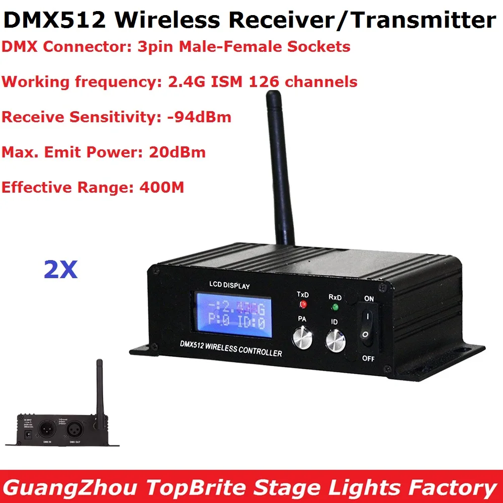 

2X беспроводной DMX 512 контроллер передатчик и приемник 2в1 ЖК-дисплей мощность регулируемый повторитель светодиодное освещение контроллер ...