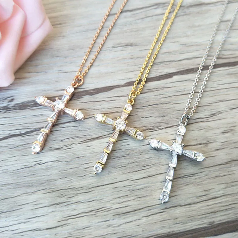 

10 Pcs Fashion CZ zircon cross Pendant Necklace,CZ zircon Micro pave crystal Charm Jewelry making for woman NK258