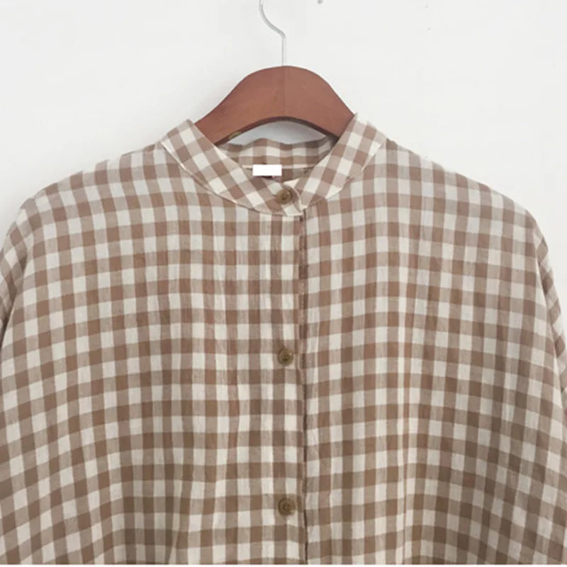 Женская хлопковая блузка с рукавом летучая мышь Повседневная Блузка в клетку