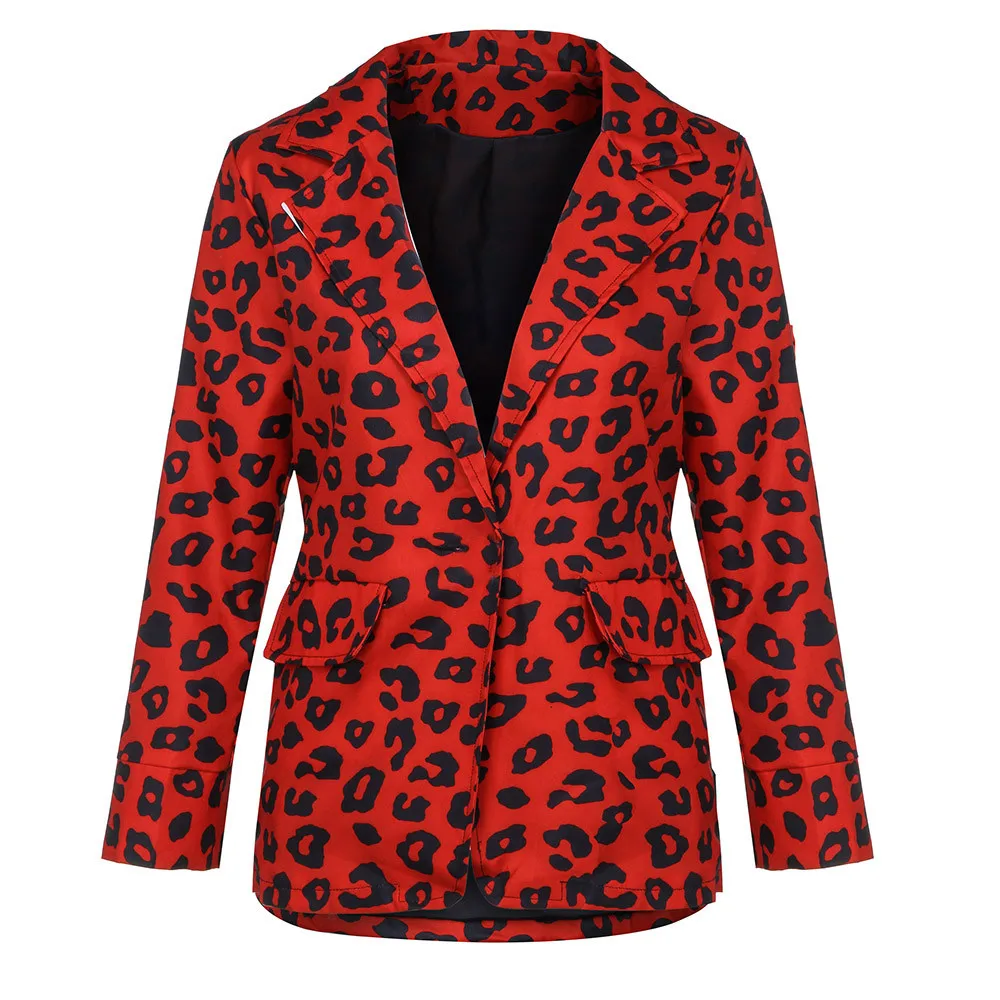 

Women Outwear Blazers Leopard Turn-down Collar Long Sleeve Open Front Cardigans Plus Size S-5XL blazer longo feminino z0528