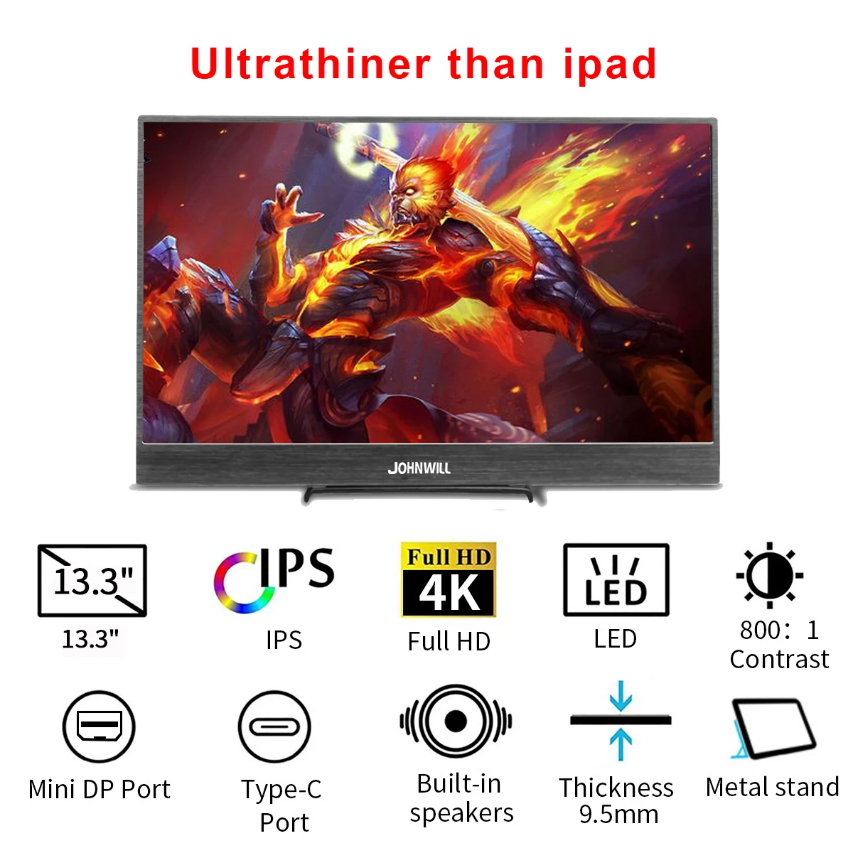 4K 13,3 дюймовый монитор портативный HDMI lcd DP наушники DP USB с запасом для мобильного телефона 3 мм тонкий для Mac/PC/Smartphone/PS4