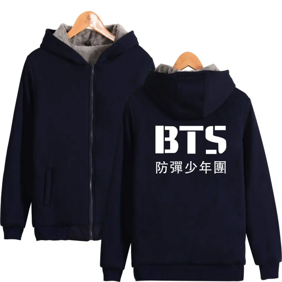 2018 новые зимние толстовки поп BTS Для женщин/Для мужчин напечатаны толще пух