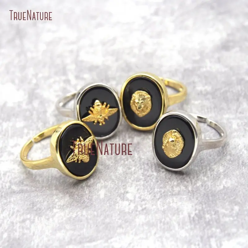 Кольца черный оникс Лев гребень голова золото укладки кольцо пчела Bague Homme RM26872 |