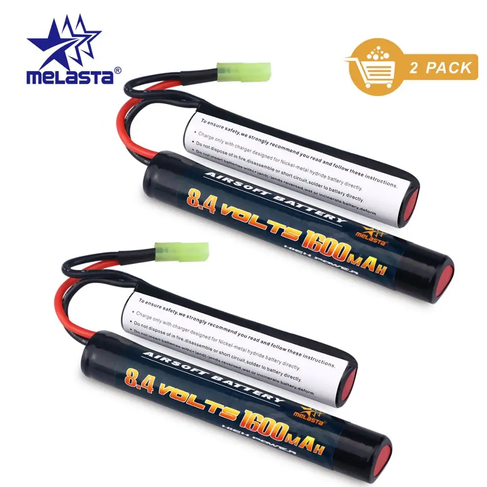 

Melasta 2Pack 7S 2/3A 8.4v 1600mAh Butterfly NunChuck NIMH Battery Pack with Mini Tamiya Connector for Airsoft Guns AK AEG'S