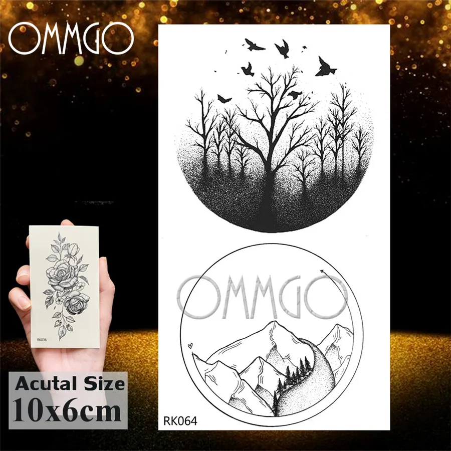 Геометрическая круглая пикантная Временная тату наклейка OMMGO с лесом черные