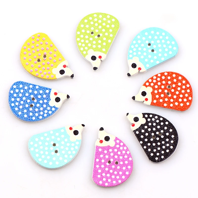 

2 Holes Mixed Wooden Button Cute Hedgehog Pattern Scrapbook Craft Buttons Mix 50pcs Garment Botoes Accessories 16*25mm