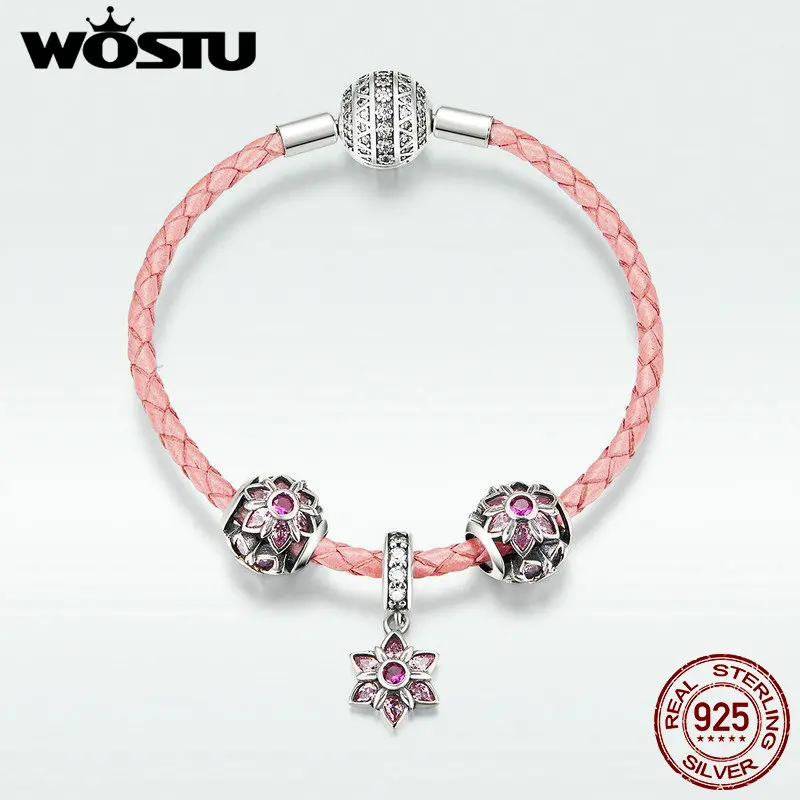 WOSTU Новое поступление 925 стерлингового серебра розовое цветение персика бусины