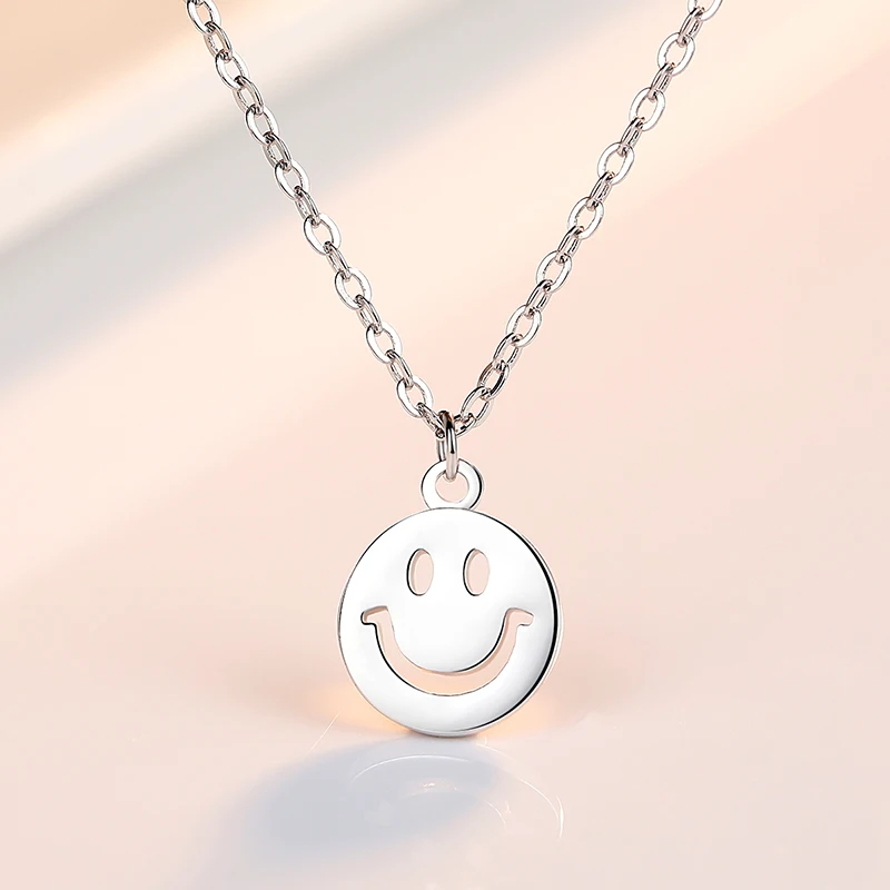 Smiley Face ожерелье из стерлингового серебра 925 пробы для женщин минималистичный милый чокер Экспрессия подвеска на цепочке модные украшения подарки ко дню матери Рождество счастливое хорошее настроение Berloque