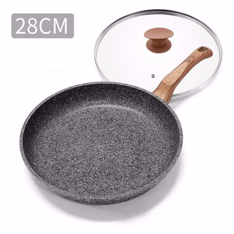28cm with cover Утолщенная медицинская каменная антипригарная сковорода с крышкой многоцелевая Блинная сковорода для стейка без испарений газовая, индукционная плита - Цвет: 28cm with cover