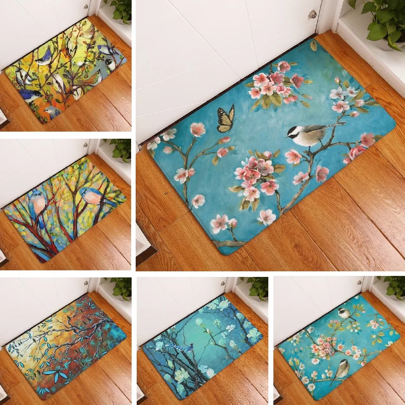 2017 модный Коврик для двери с изображением птиц замша гостиной напольный коврик