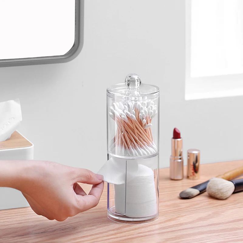 

Clear Makeup Organizers Portable Cotton Pads Cotton Swab Round Container Storage Holder Box Transparent Cosmetic Boxes Case