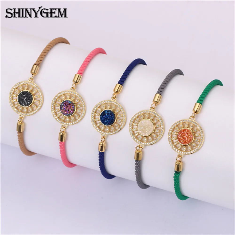 Мужской браслет ShinyGem из 24-каратного золота инкрустированный круглым кристаллом