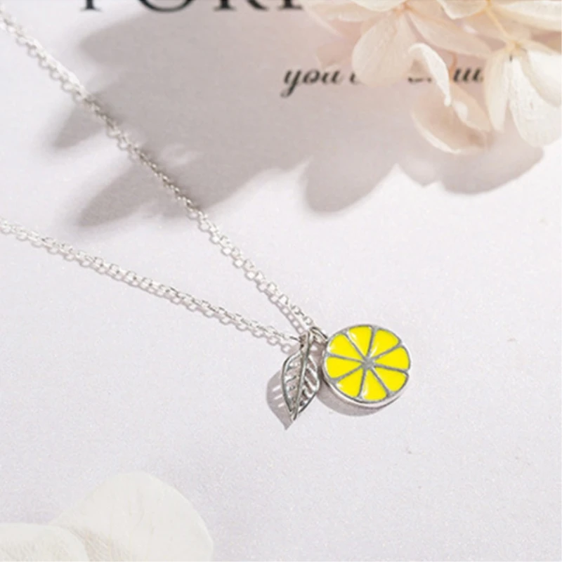 

Literary Fresh Lemon Simple Silver Color Clavicle Chain Temperament Personality Trendy Female Necklace SNE283