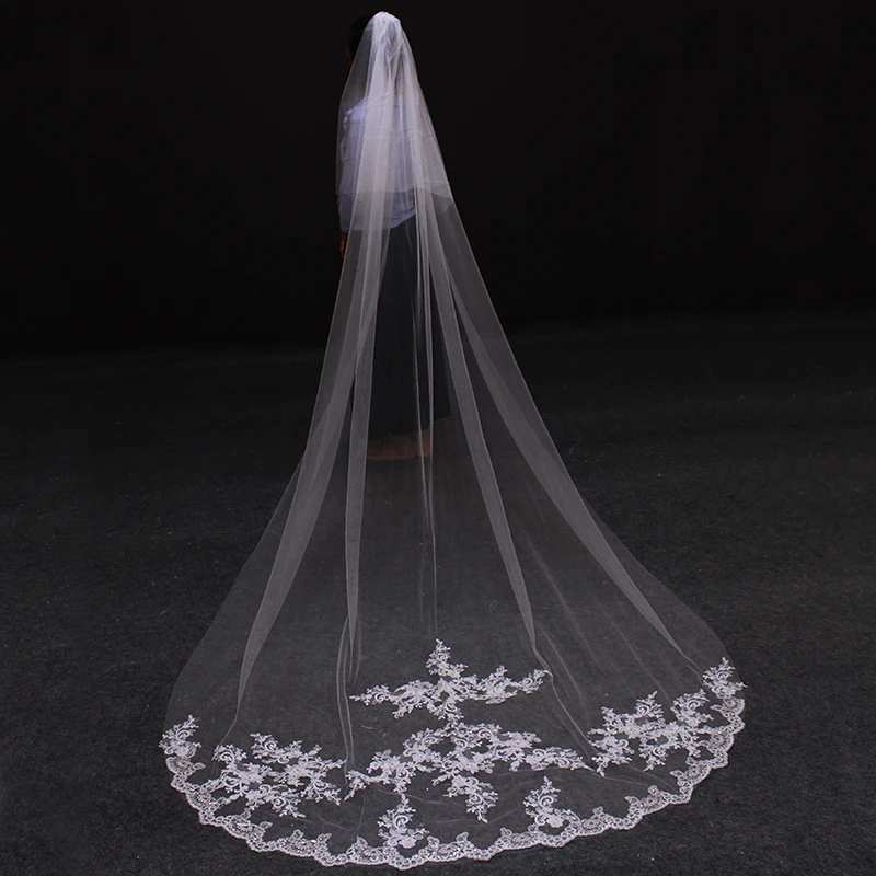 Белый/слоновая кость Аппликация Тюль 3 метра Длинная свадебная вуаль на голову с
