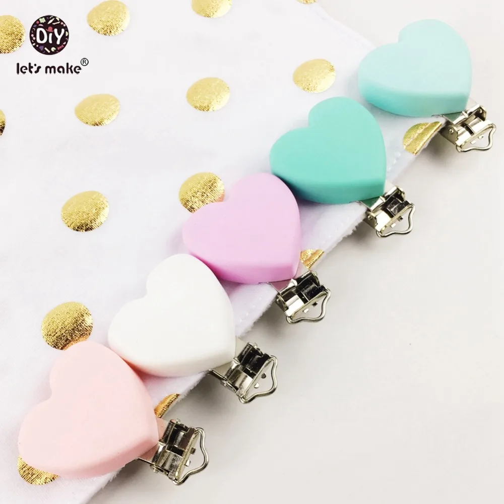 Let's make-Clips de silicona para chupete, mordedor de silicona con forma de coraz&oacute;n, regalo, manualidades, 10 unidades-3