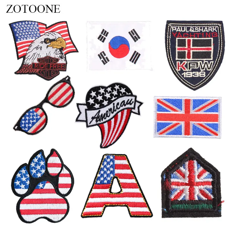 

ZOTOONE Badge Patches National Flag Stickers Diy Iron on Clothes Heat Transfer Applique Embroidered Applications Cloth Fabric G