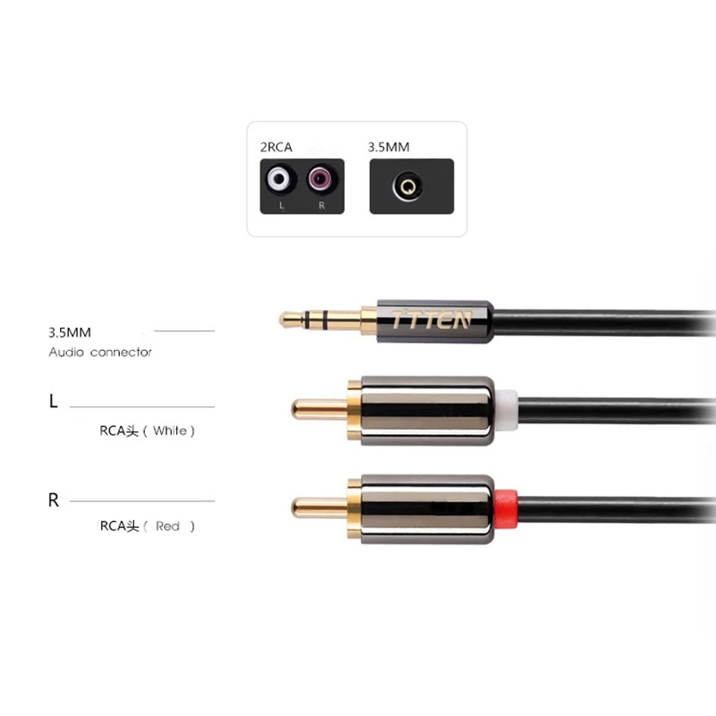 TTTEN RCA Audio Cable 2RCA Male to 3.5mm Jack 2 AUX copper shell Splitter for Home Theater iPhone Earphone |