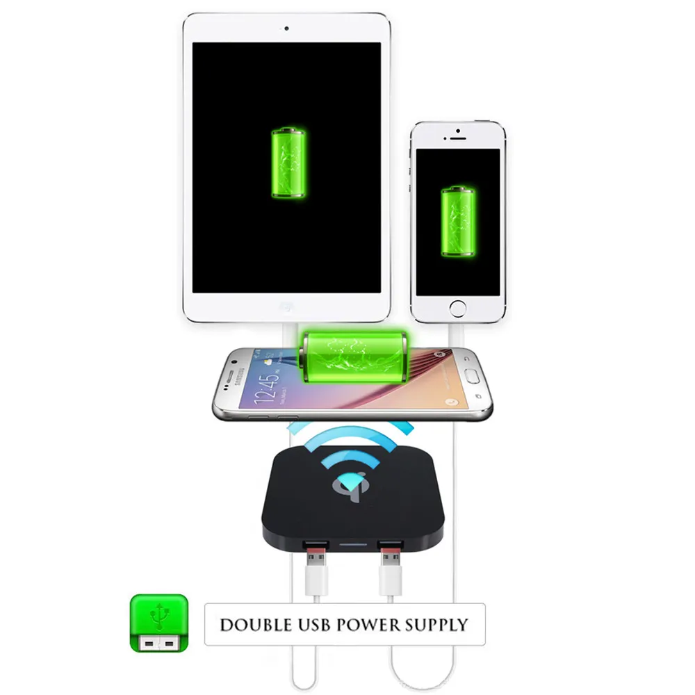 New Portable Mini Qi Safe Wireless Charger Charging Pad Dual USB For Iphone8/8 Plus/X for Samsung Galaxy 180116|charging pad|wireless charger