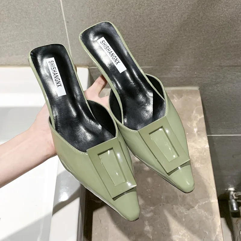 2019 женские летние шлепанцы на низком каблуке пикантные с острым носком модные - Фото №1