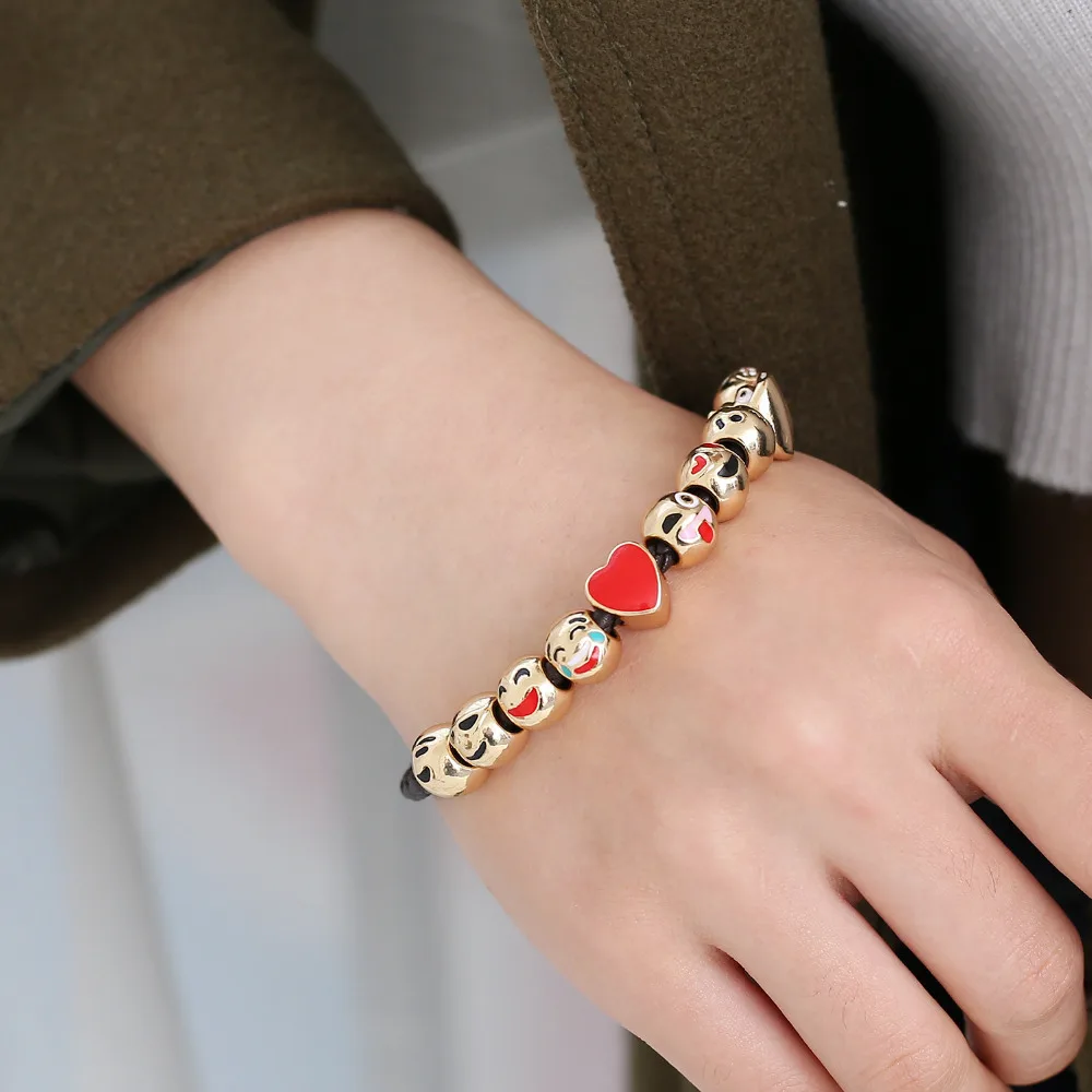 Подарок Позолоченные Мило Emoji Лица Подвески Браслеты Для Женщин Бисером Черные