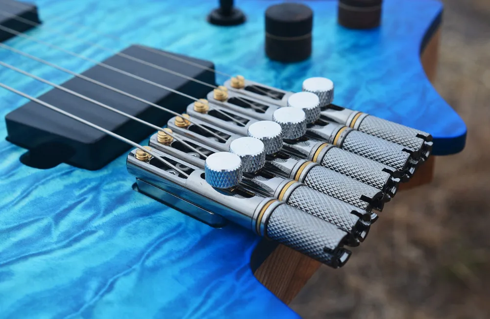 Новинка 2018 NK безголовая гитара Fanned Fret гитары Синий burst цвет стеганый клен Топ