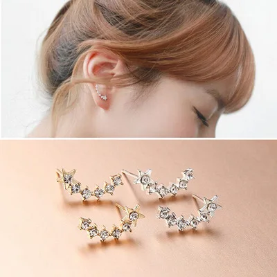 

Crystal Flower stud Earrings For Women fashion Jewelry Double Sided Gold Silver earrings gift for party best friend