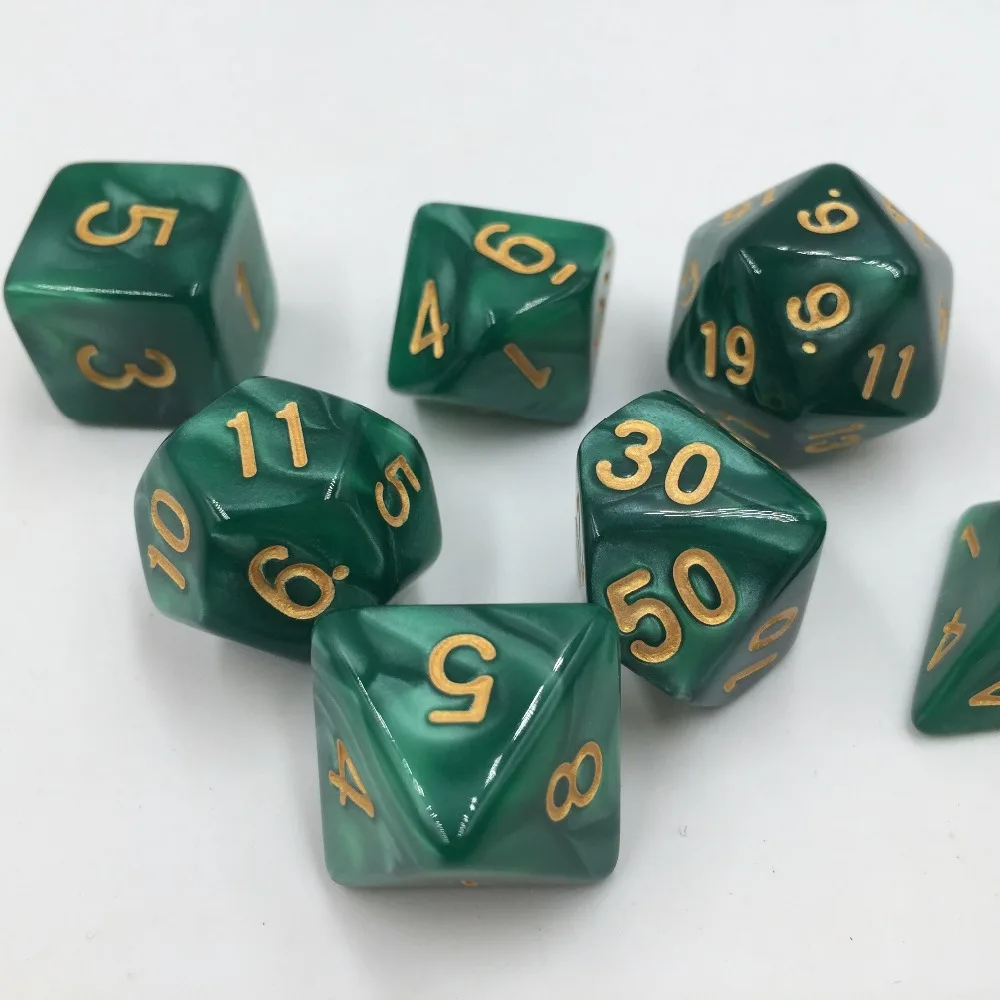 Rollooo кости жемчуг зеленый с золотыми цифрами RPG 7 штук D4 D6 D8 D10 D % D12 D20 | Спорт и