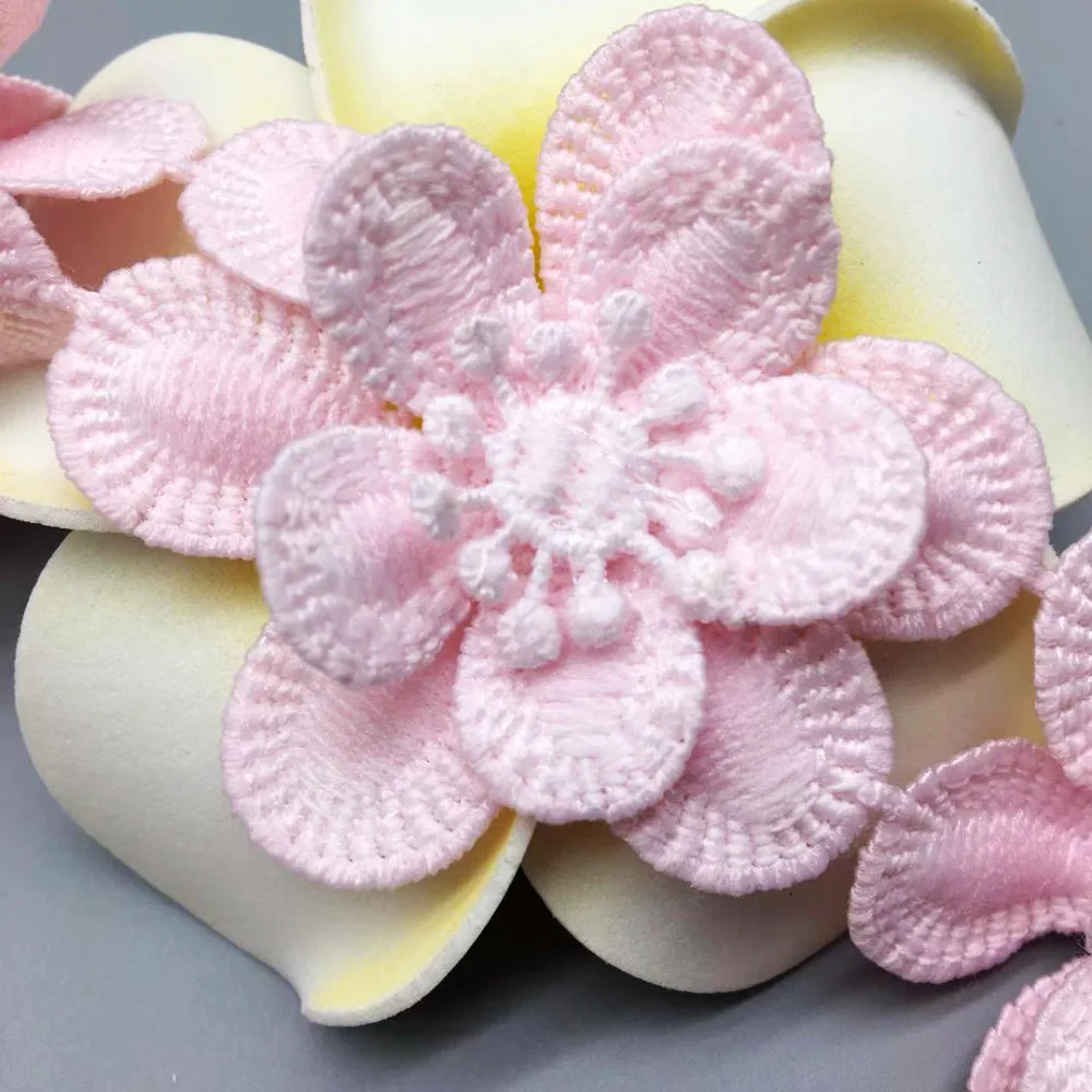 2 yard Pink Plum blossom Flower Lace Trim Ribbon Fabric Embroidered Wedding Applique DIY Sewing Craft Crochet Dress Clothes | Дом и сад