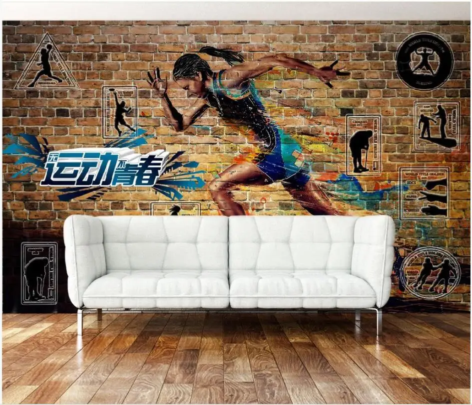 

WDBH пользовательские фото 3d обои ретро Ностальгический Бег Спорт ветер декор для тренажерного зала гостиная 3d настенные фрески обои для сте...