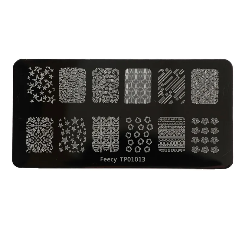 Feecy TP01013 Пластины для штамповки ногтей 6*12 см шаблоны для ногтей DIY Нержавеющая Сталь Штамп маникюрный трафарет Инструменты дизайн ногтей штамп Шаблоны - Цвет: Feecy TP01013