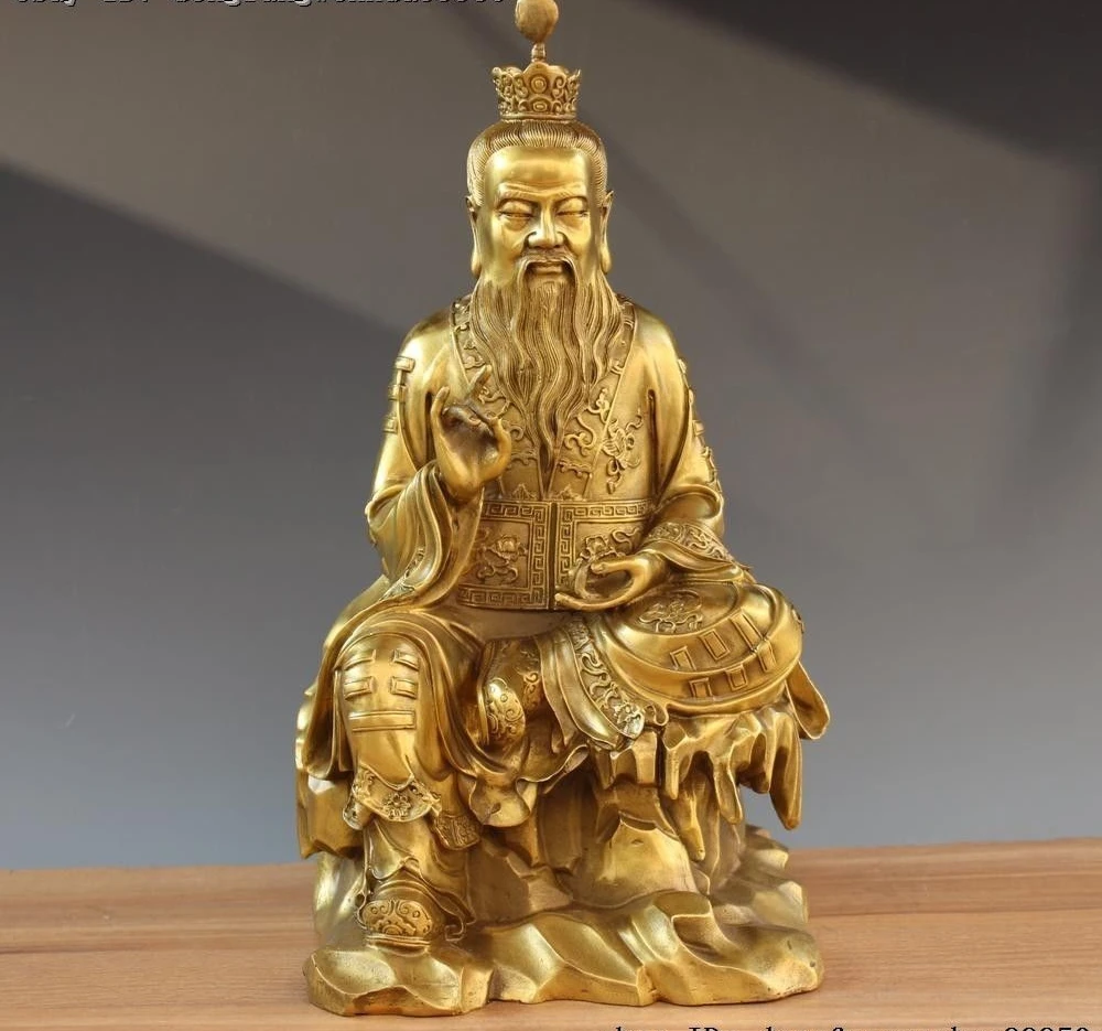 

Chinese Antique Taoism Leader Brass Copper TaiShang Laojun God Seat Stone Statue 37CM