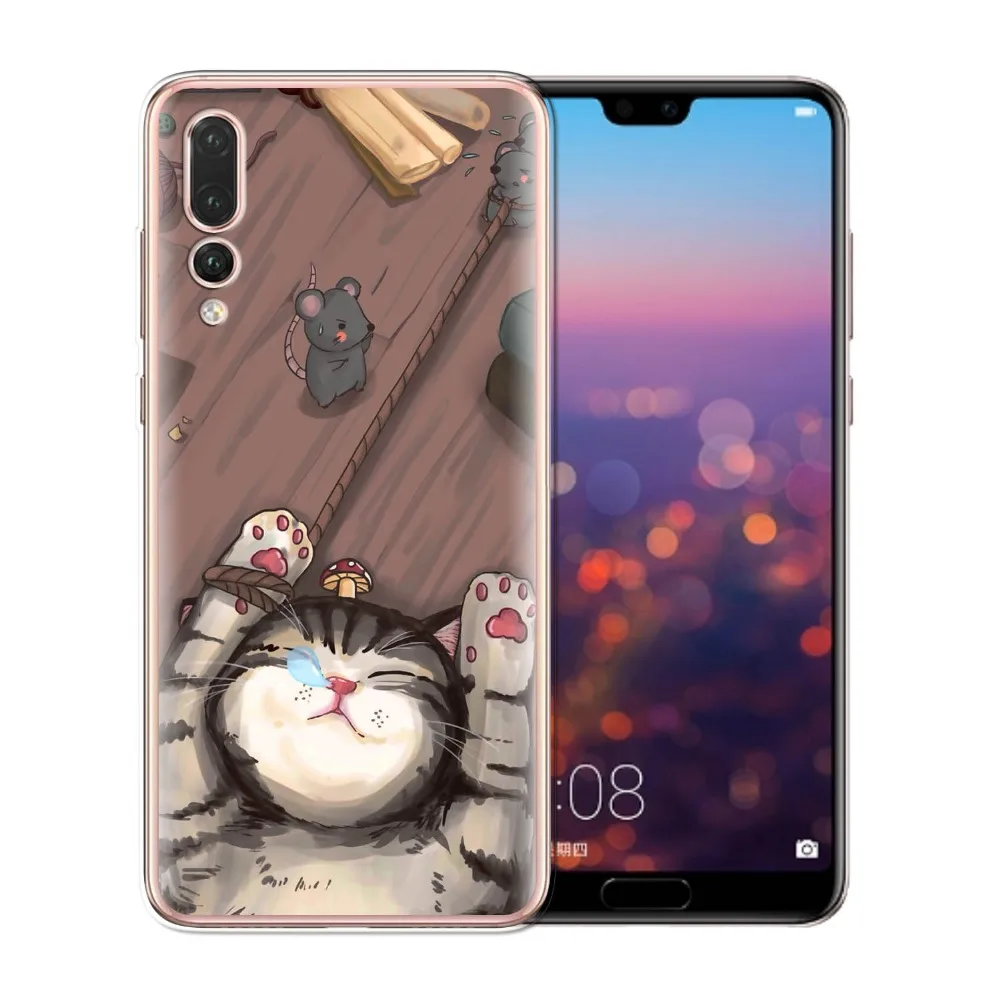 Для Coque Huawei P20 Pro Чехол милый Кот Мягкие TPU крышка 2018 Новые поступления для