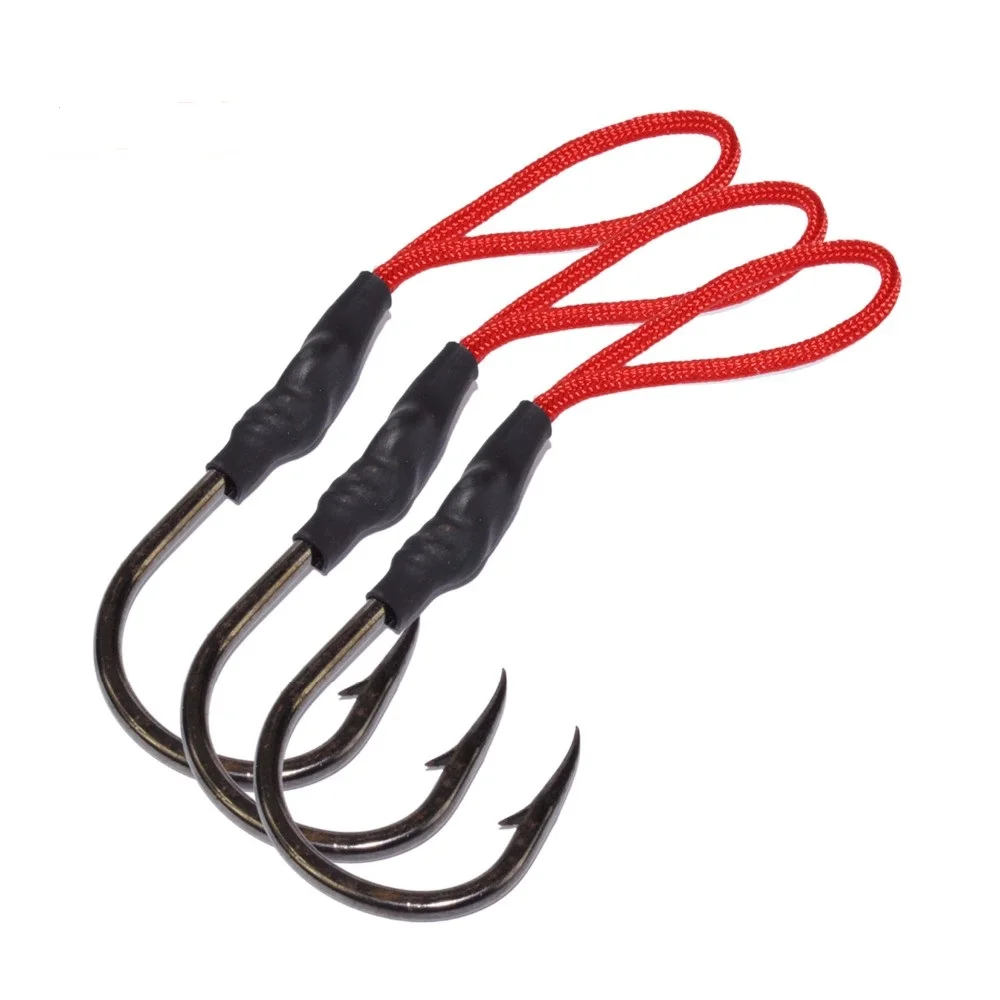 

8pcs/lot 1/0-8/0 Jig Assist Fishhook hook net length Stainless Steel Jigging Spoon Fishing Hook With PE Line Saltwater