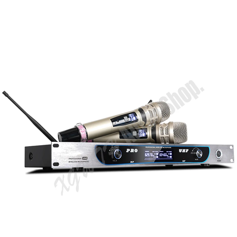 

DJ Karaoke Wireless Microphone System Professional LCD Radio UHF Dual Dynamic Cardioid Handheld Mic Conference Stage Mic Mics