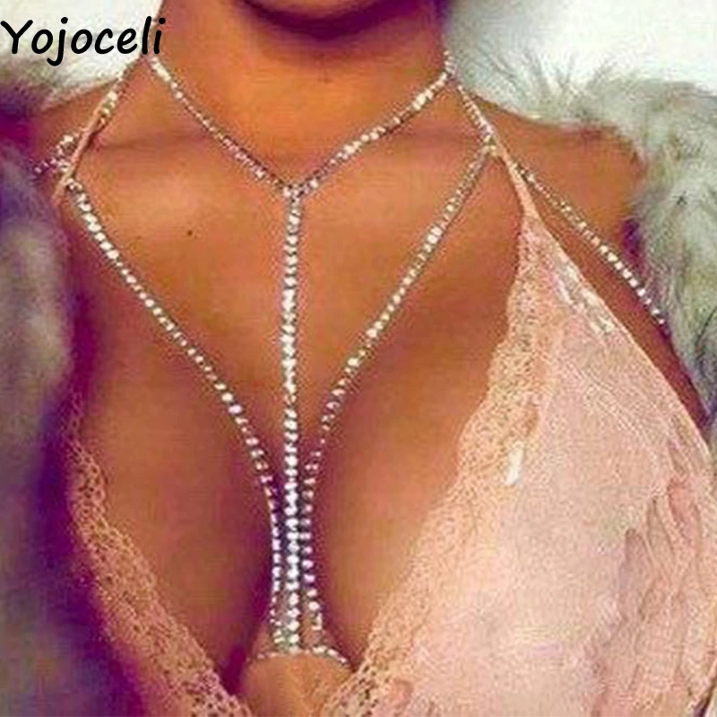 Yojoceli летнее пляжное макси клуб Стразы нательная цепочка под бюстгальтер жгут пикантные туфли с низким вырезом на спине для женщин бюстгальтер-топ с блестящими стразами бюстгальтер аксессуары
