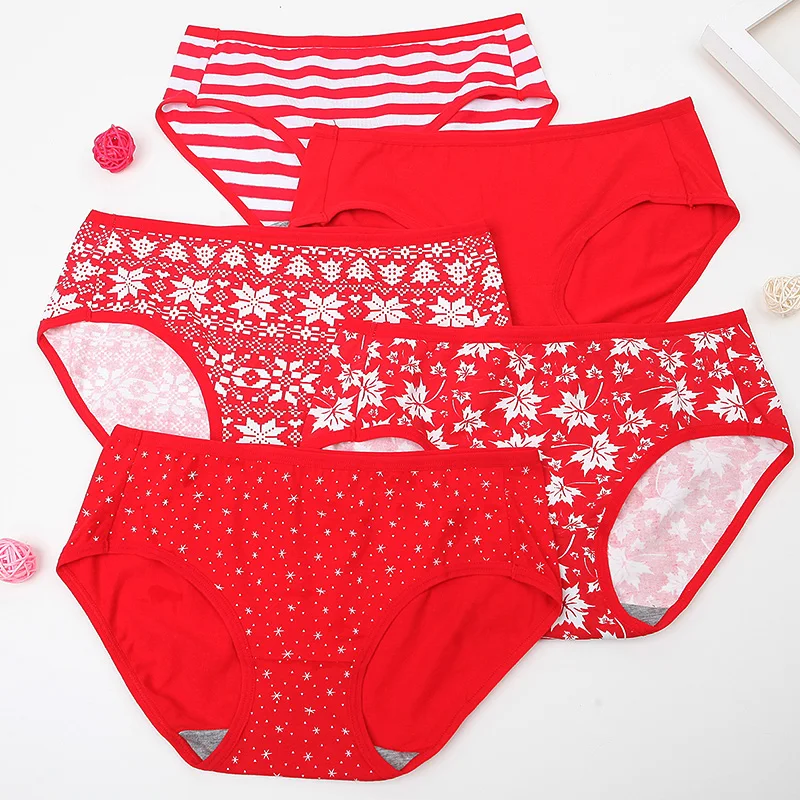5 шт./лот хлопковые трусики сексуальные женские трусы Lucky Red бесшовное нижнее