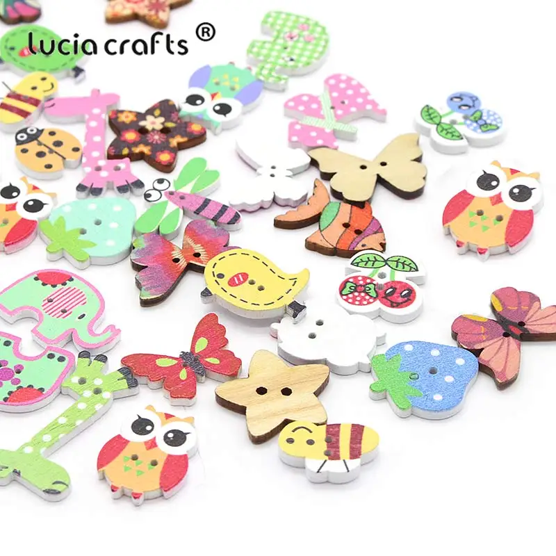 Lucia crafts 24 шт 12-45 мм Случайные Смешанные Мультяшные деревянные пуговицы 2 отверстия для самостоятельного пошива одежды ручной работы аксессуары E0225