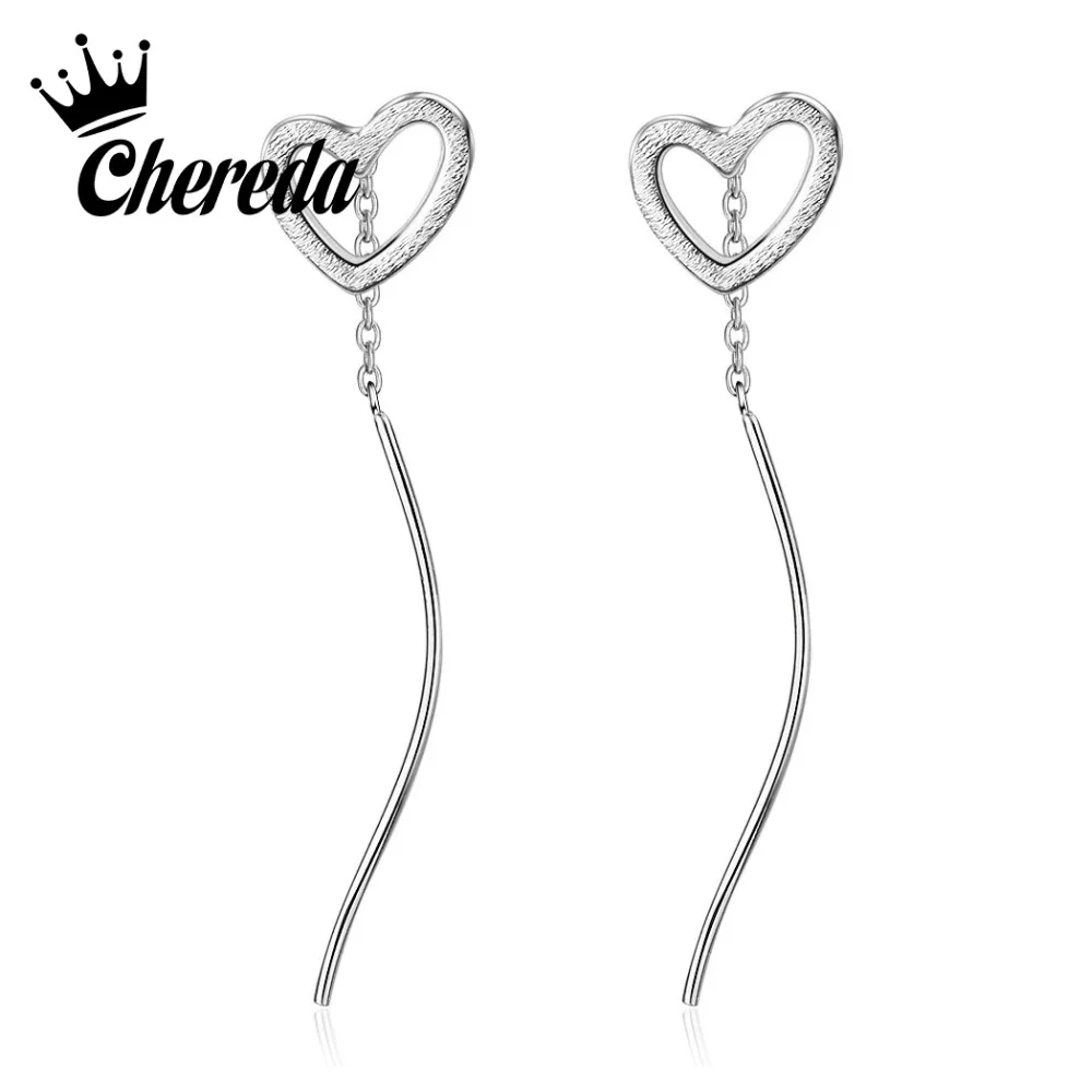 

Chereda Silver Sweet Long Chain Drop Earrings Hollow Heart Elegant Geometric Earring Ear Studs Gift Bijoux Female