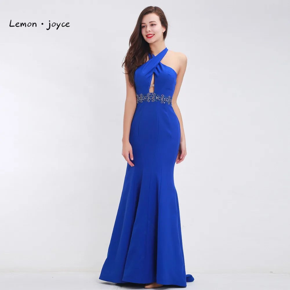 Королевский Синий Выпускные платья 2020 без рукавов Бисероплетение Сексуальная