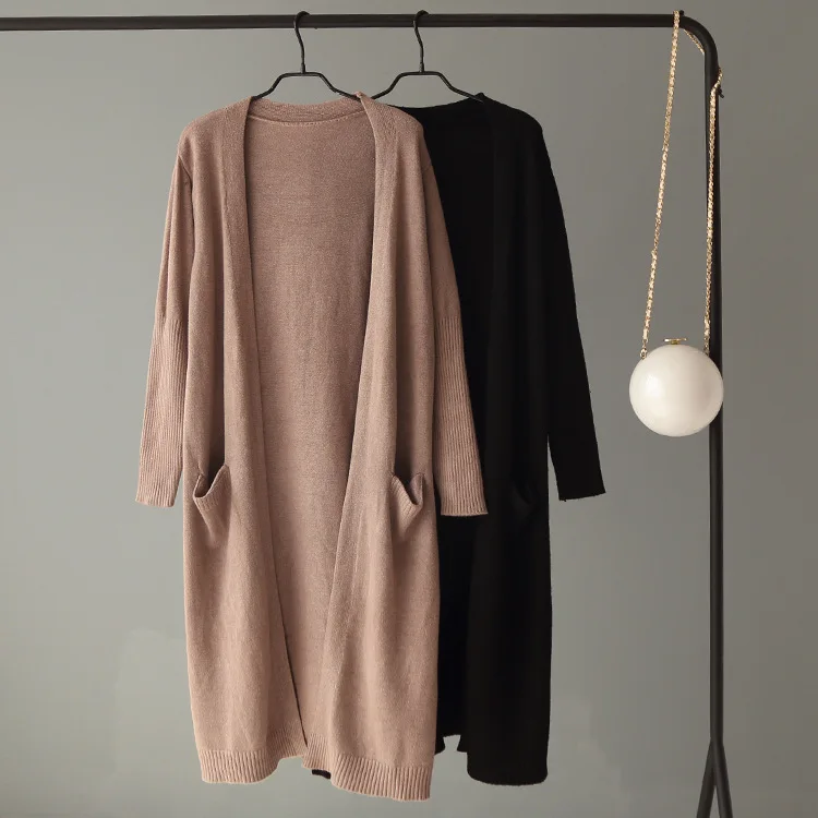 

2018 Korean new style pure colour kintted long cardigan coat