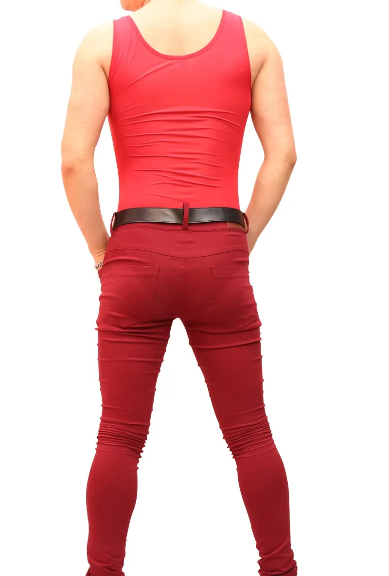 (MS038) Мужской красный лайкра спандекс костюм-кошка эластичный сексуальный