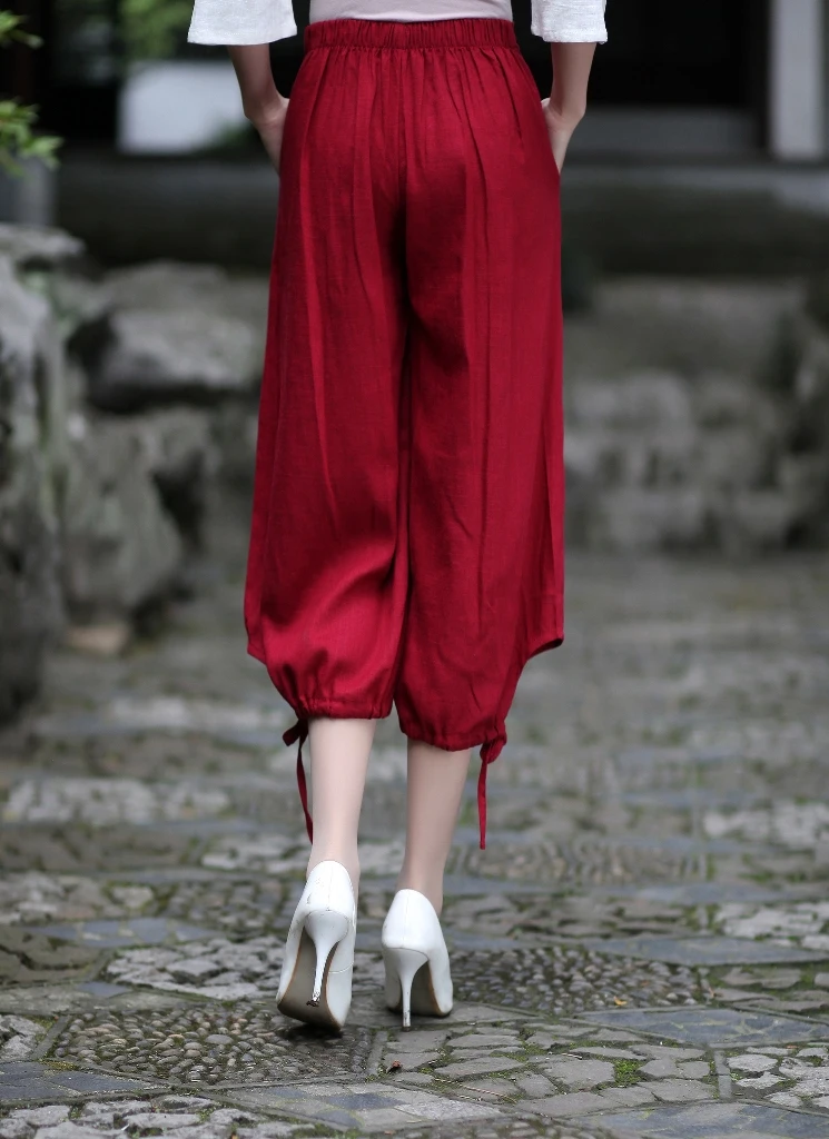 Брюки Капри женские льняные с поясом на резинке 3 цвета|pants pants|pants colorpant wide |