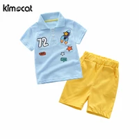 kimocat newborn summer lapels printed cartoon letter set baby boy clothes sportswear polo shirtbeach pants boys clothing set