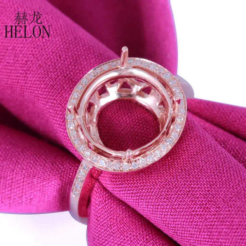 HELON 10 -12mm Round Cut Solid 10K Rose Gold Semi Mount Engagement Ring pave Natural Diamonds Wedding Women Trendy Jewelry | Украшения и