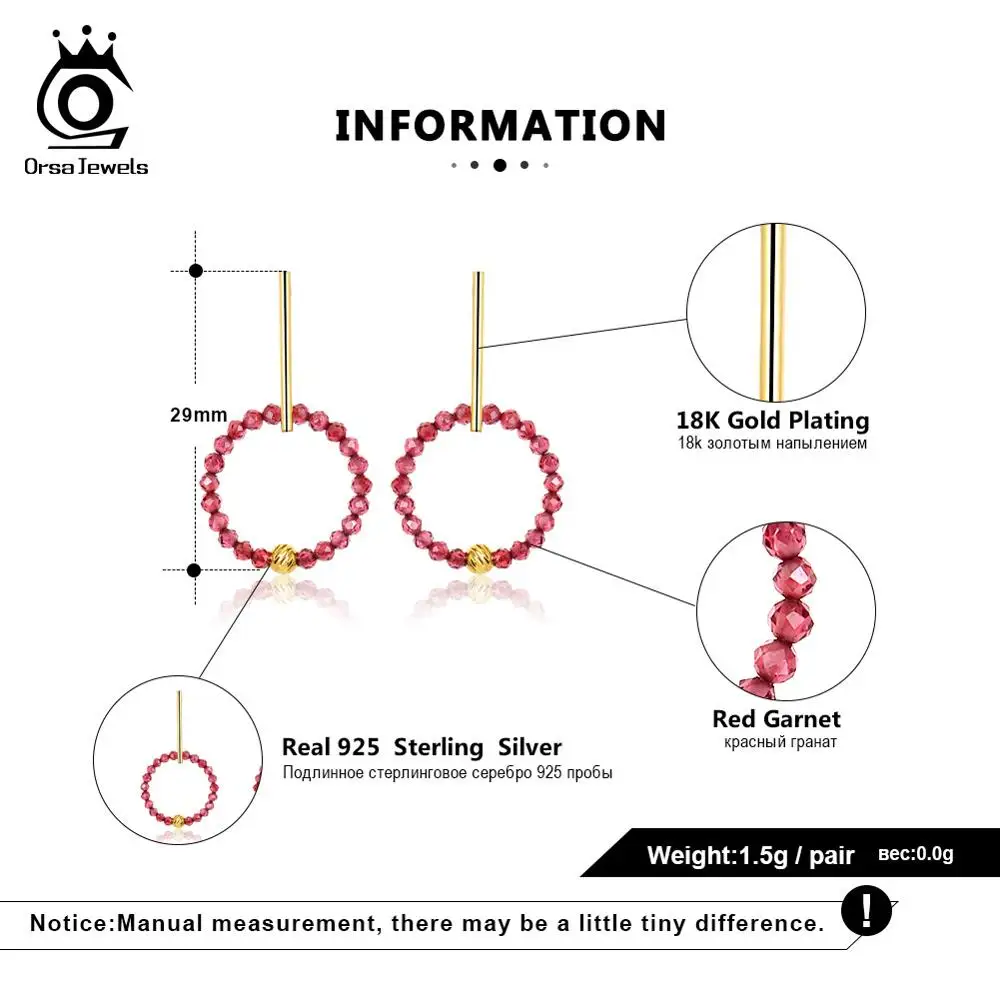 ORSA JEWELS новейшие чистые 925 натуральные серьги-подвески с драгоценными камнями для леди стерлингового серебра Висячие круглые серьги ювелирные украшения SE153