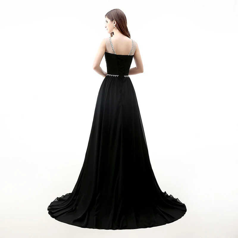 Forevergracedress Новый Дизайн черный длинное вечернее платье Линия Кепки рукава из